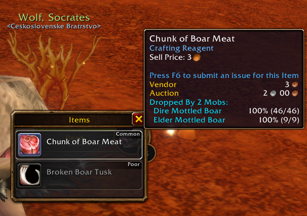 Loot Chunk of Boar Meat s tooltipom suroviny