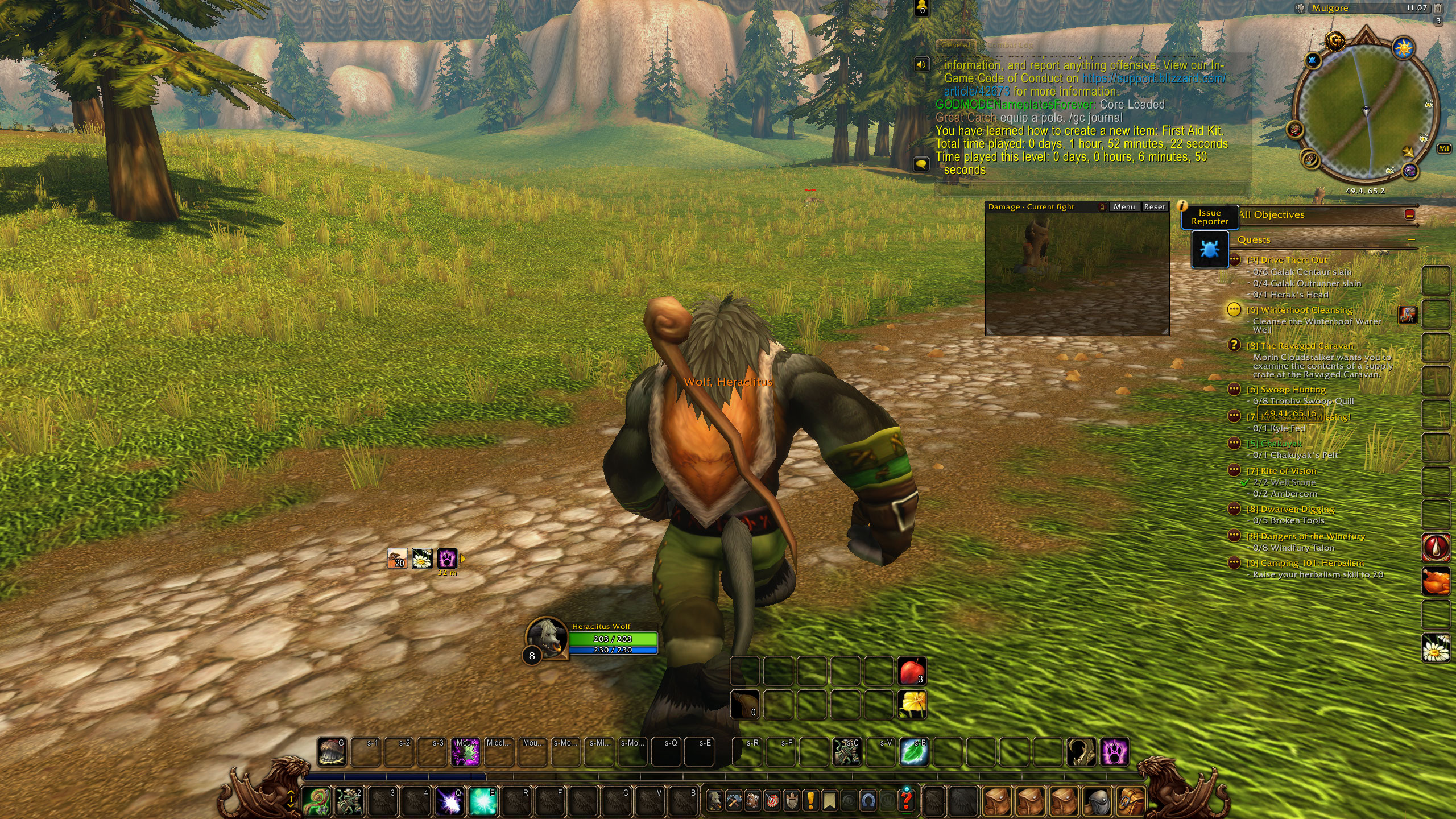 Moja postava pri levelovaní v Mulgore vo WoW Forever